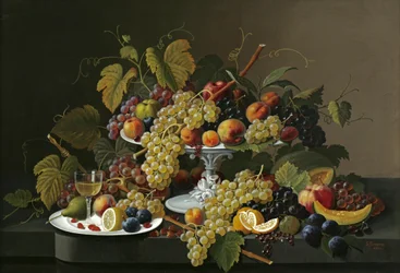 Still Life of Fruit and Wine on a Table